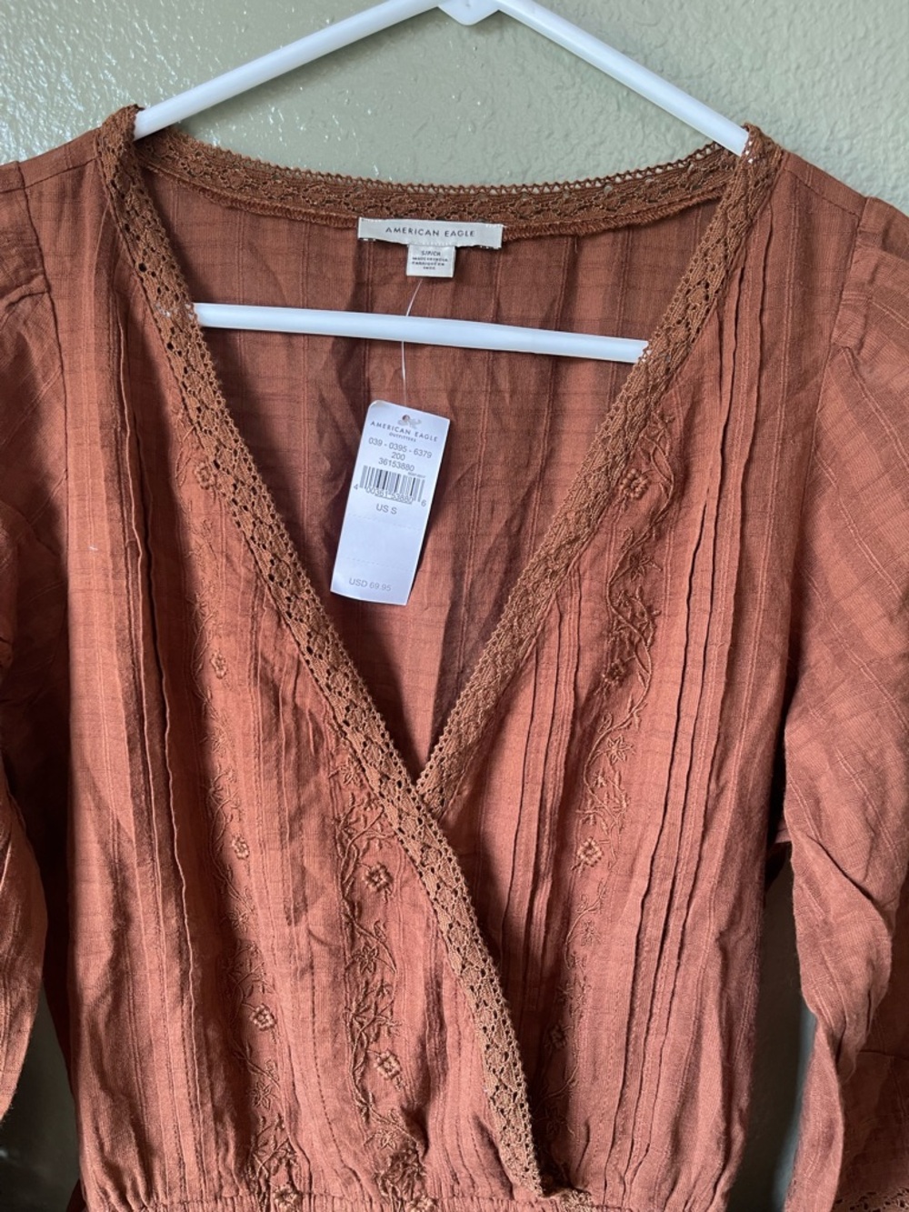 American Eagle Rust Brown V-Neck Peplum Dress - Picture 4 of 6